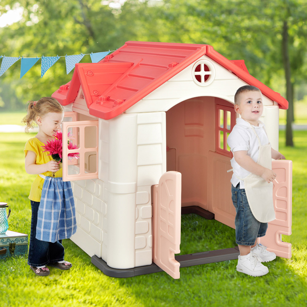 Costway Pink Cottage Pretend Play Centre with Picnic Table Image 5