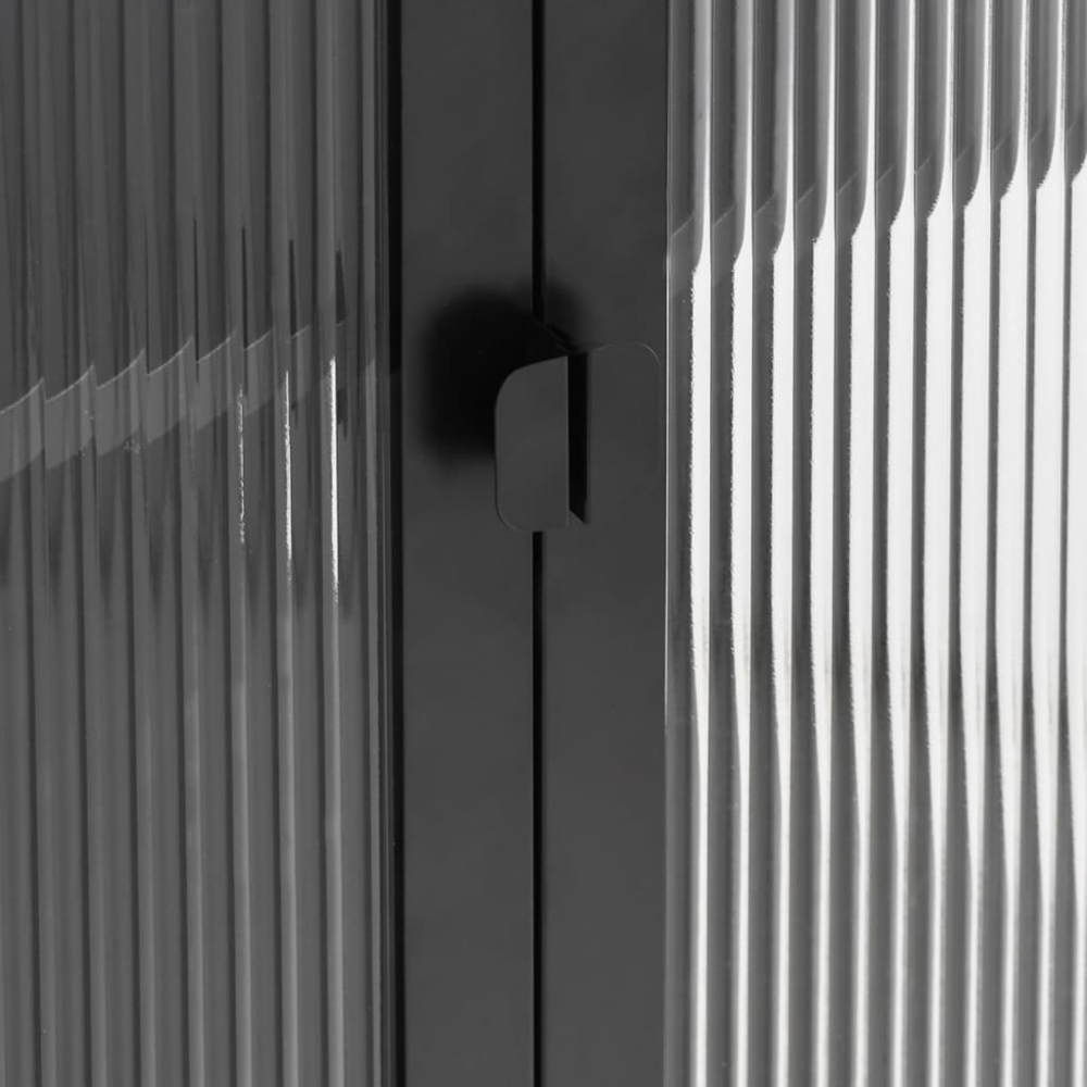 vidaXL 2 Glass Door Black Fluted Glass and Steel Highboard Image 8