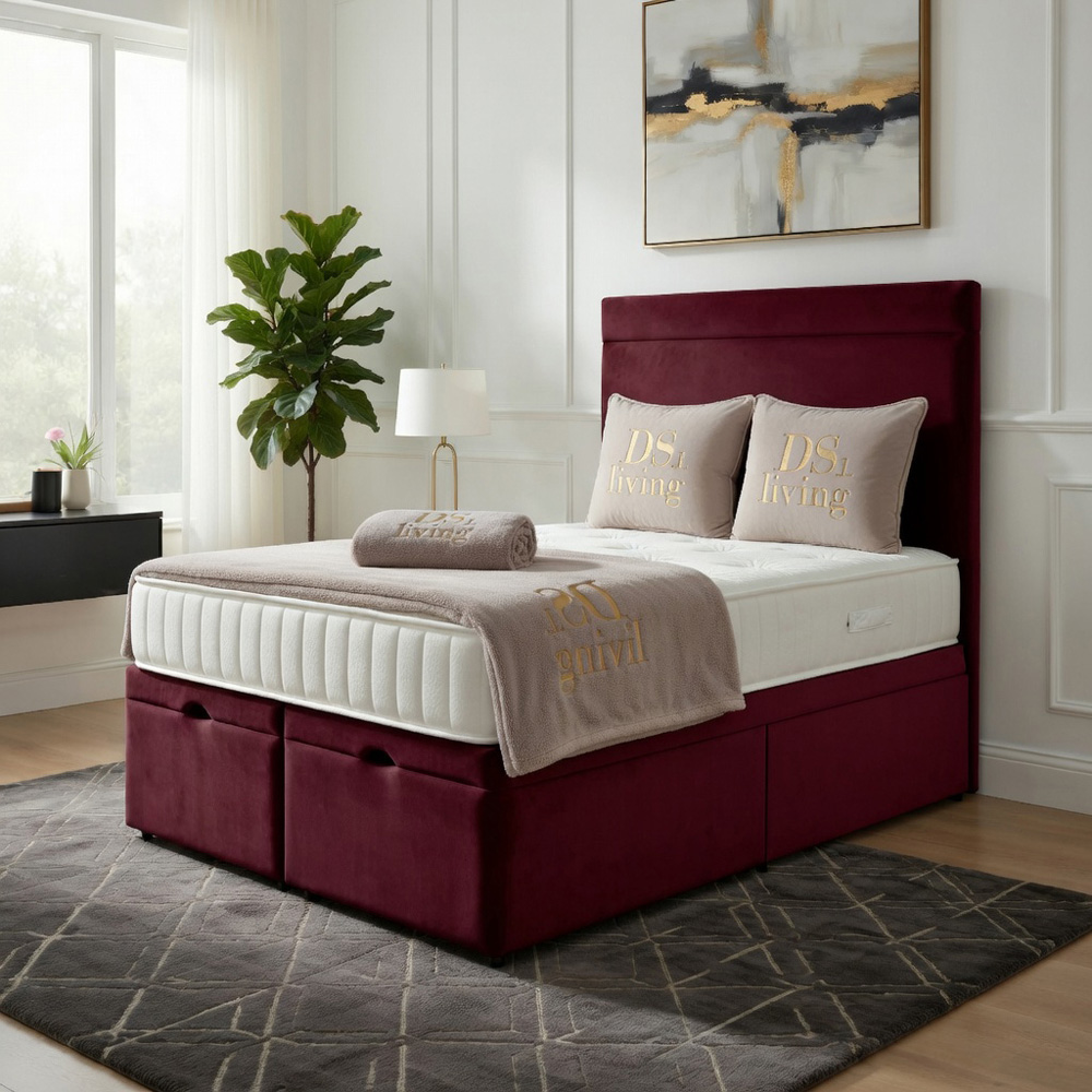 DS Living Majesty Double Maroon Plush Velvet Ottoman Bed Image 4