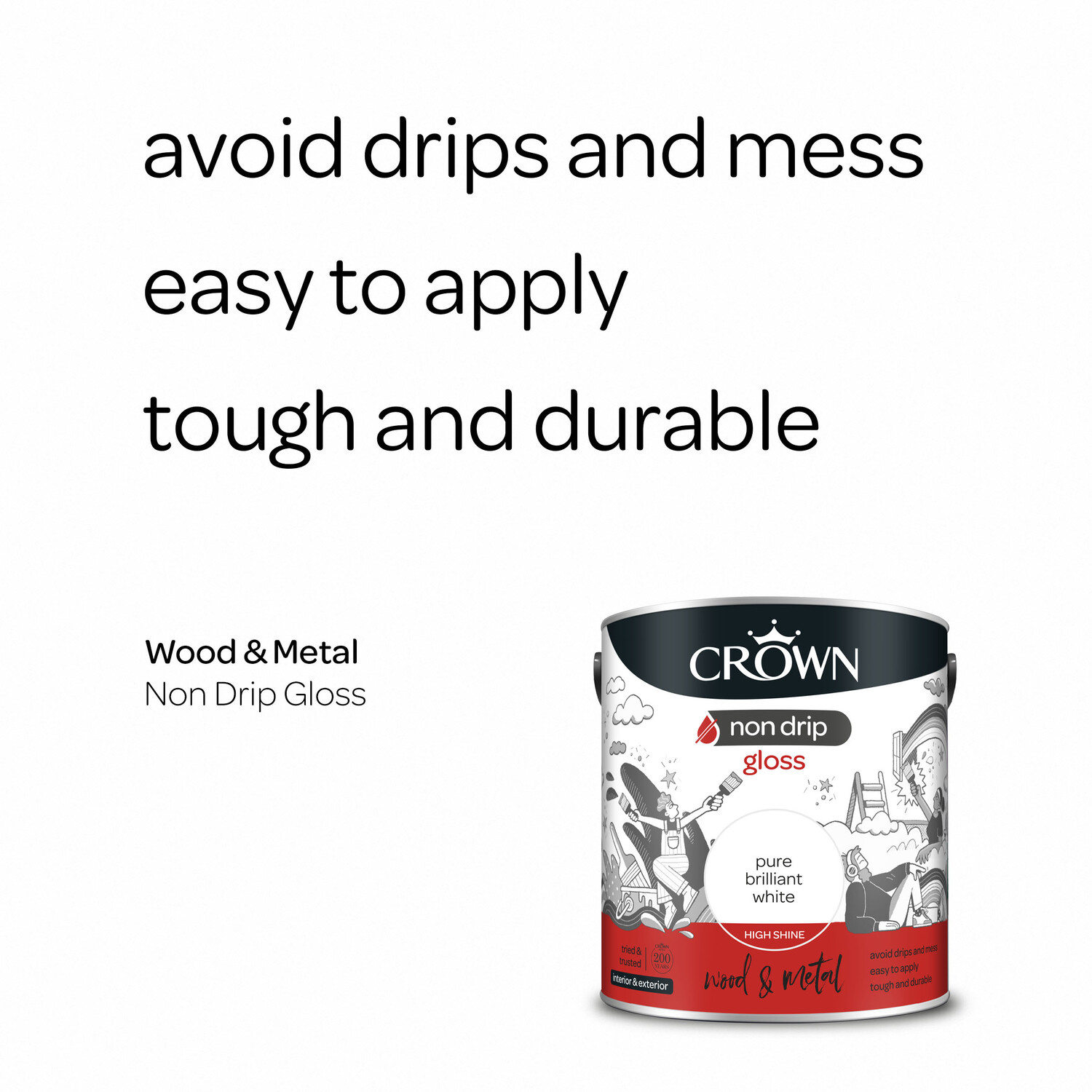 Crown Non Drip Gloss Wood and Metal Paint - Pure Brilliant White Image 4