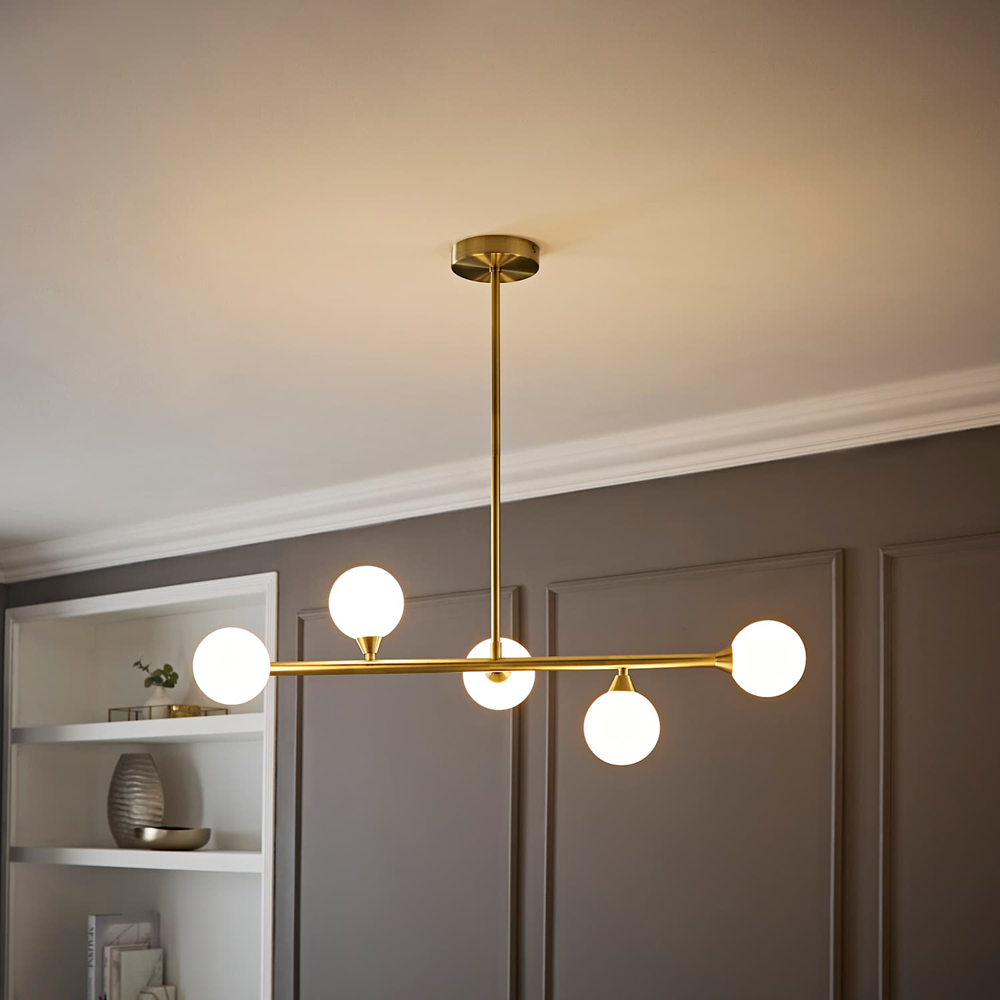 ValueLights Fallon Frosted Glass Globe Shade Gold Ceiling Light Bar with Bulb Image 5