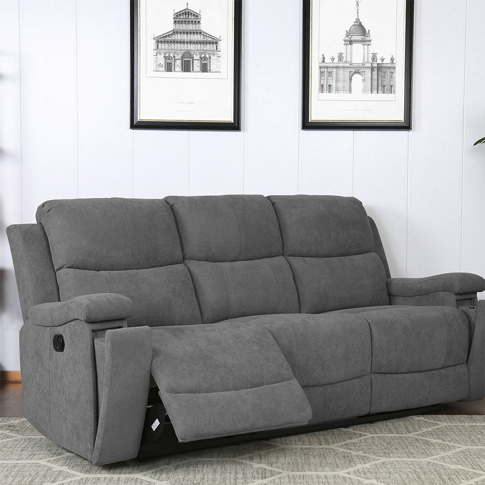Ledbury 3 Seater Dark Grey Fabric Manual Recliner Sofa Image 4