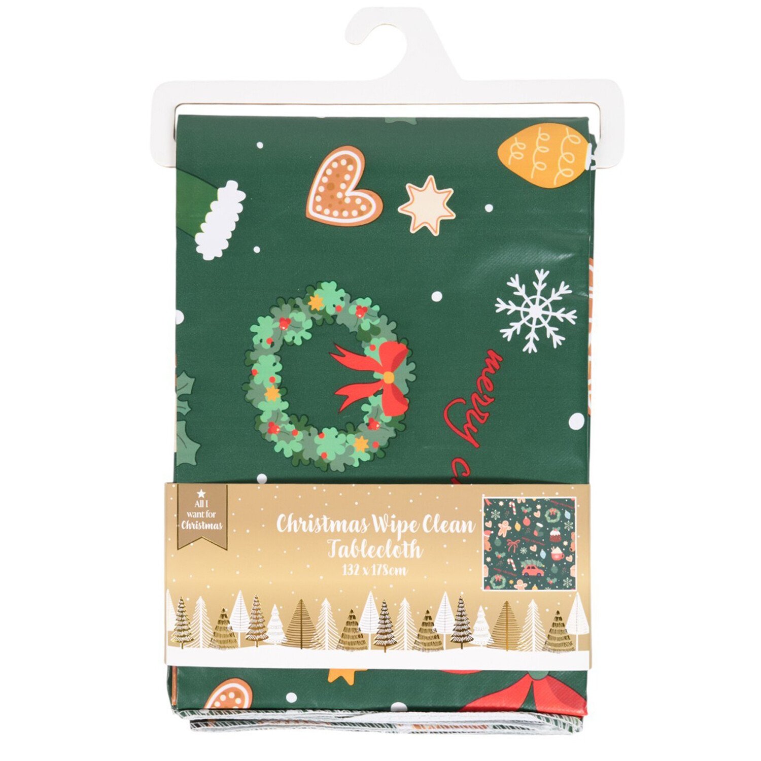 Christmas Wipe Clean Tablecloth Green Image 1