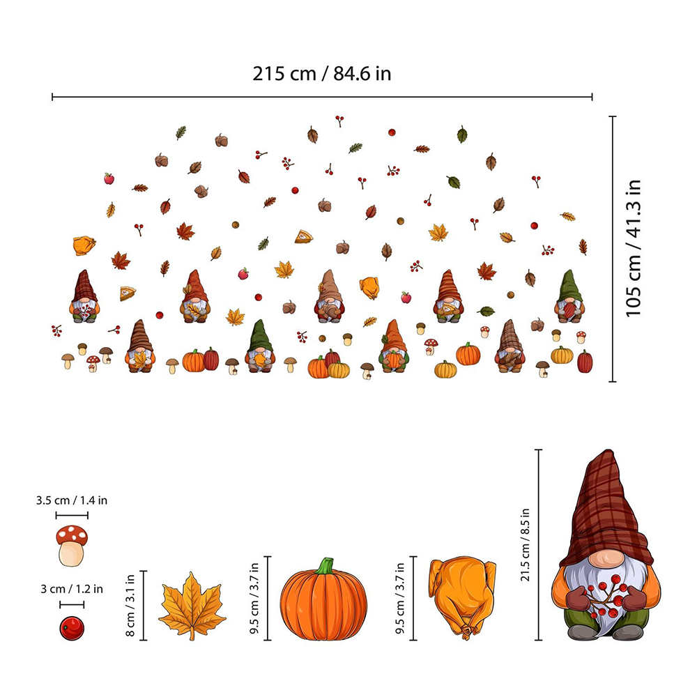 Walplus Halloween 102 Piece Thanksgiving Gnomes and Window Cling Set Image 9