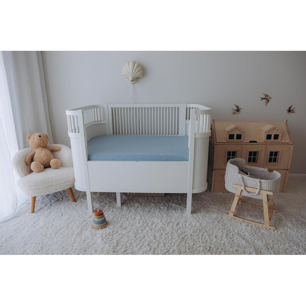 MHG Living Blue and Light Blue Cotton Muslin Fitted Cot Bed Sheet 120 x 60cm 2 Pack Image 2