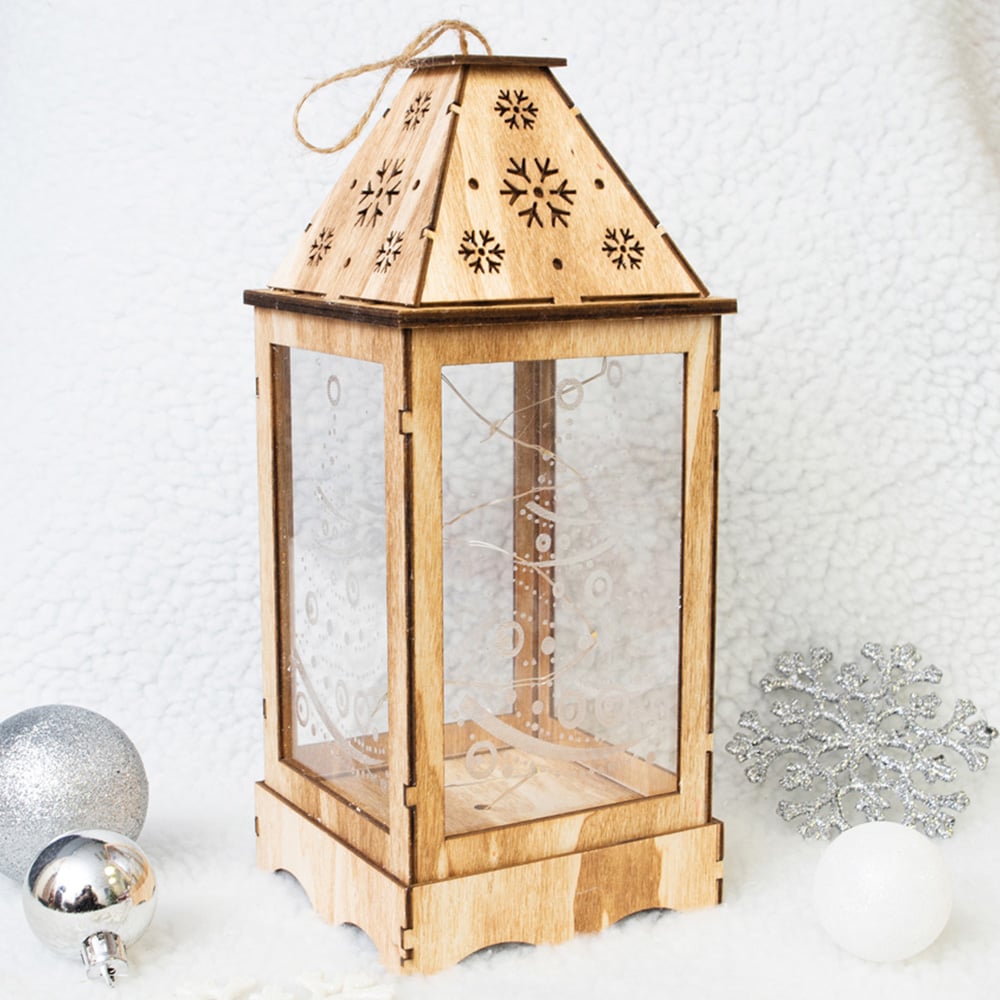St Helens Rustic Wooden Christmas Lantern with Perspex Panel Image 5