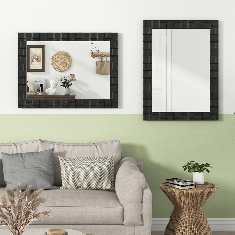 Costway Black Wooden Framed Wall Mirror 80 x 60cm Image 2