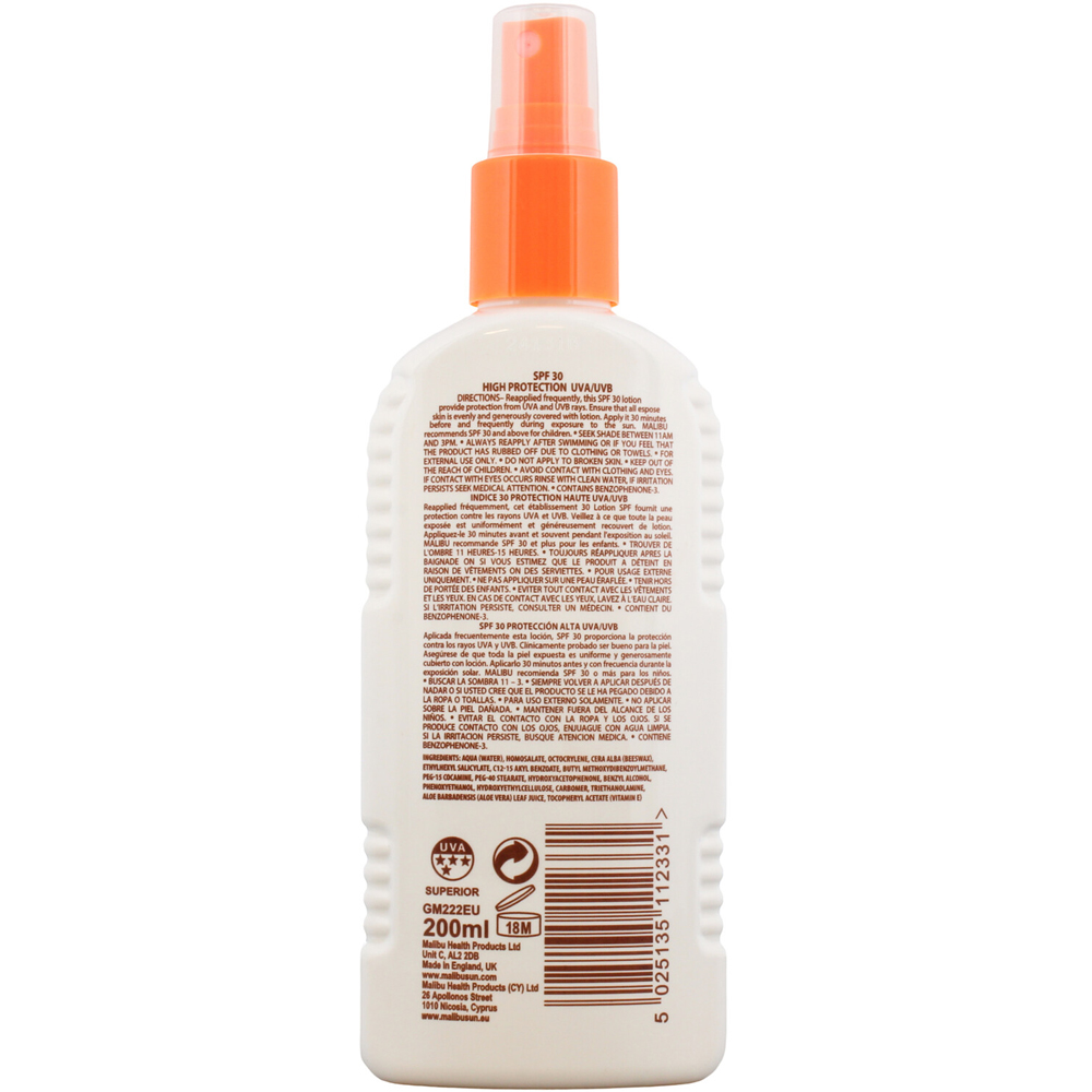Malibu UVA UVB SPF 30 Sun Protection Lotion Spray Image 2