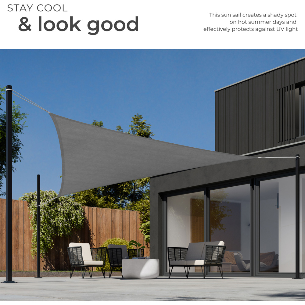tectake Grey UV 50+ Triangular Shade Sail 500cm Image 4
