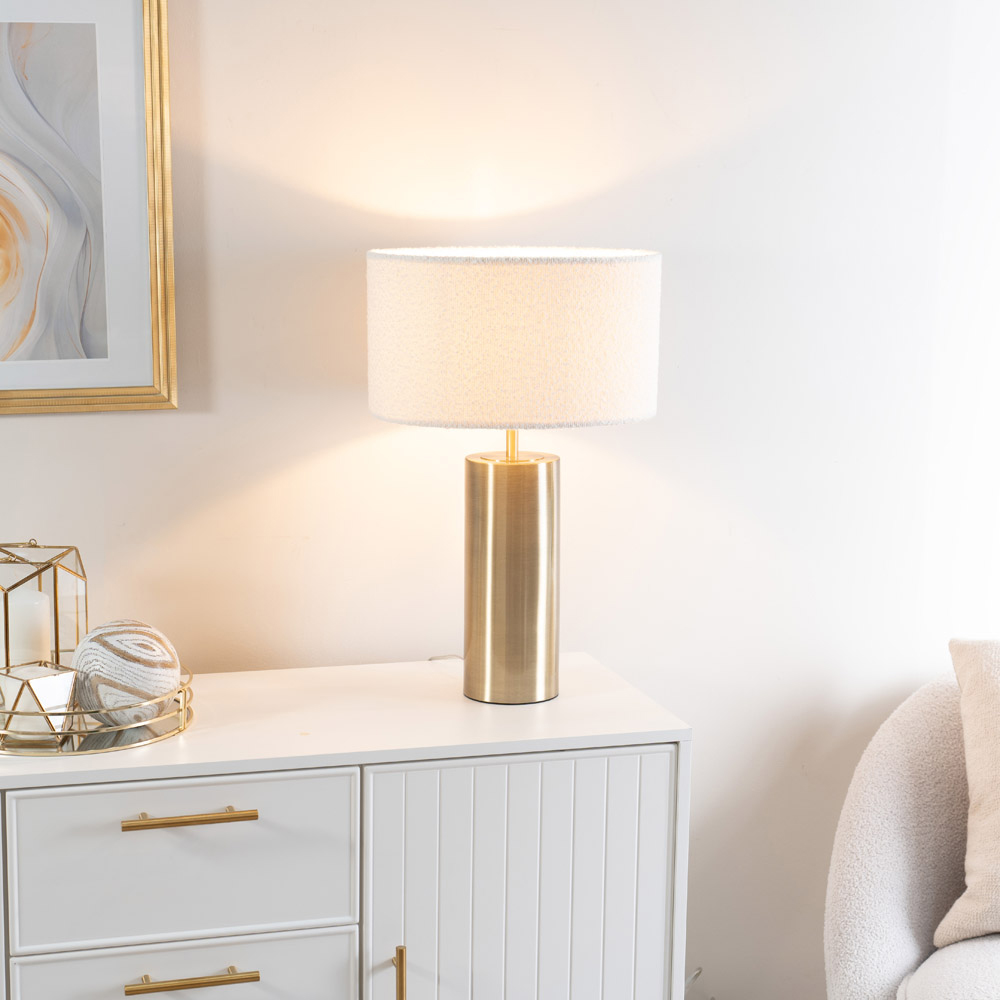 ValueLights Lexy Reni Cream Boucle and Antique Brass Shade Touch LED Table Lamp Image 2
