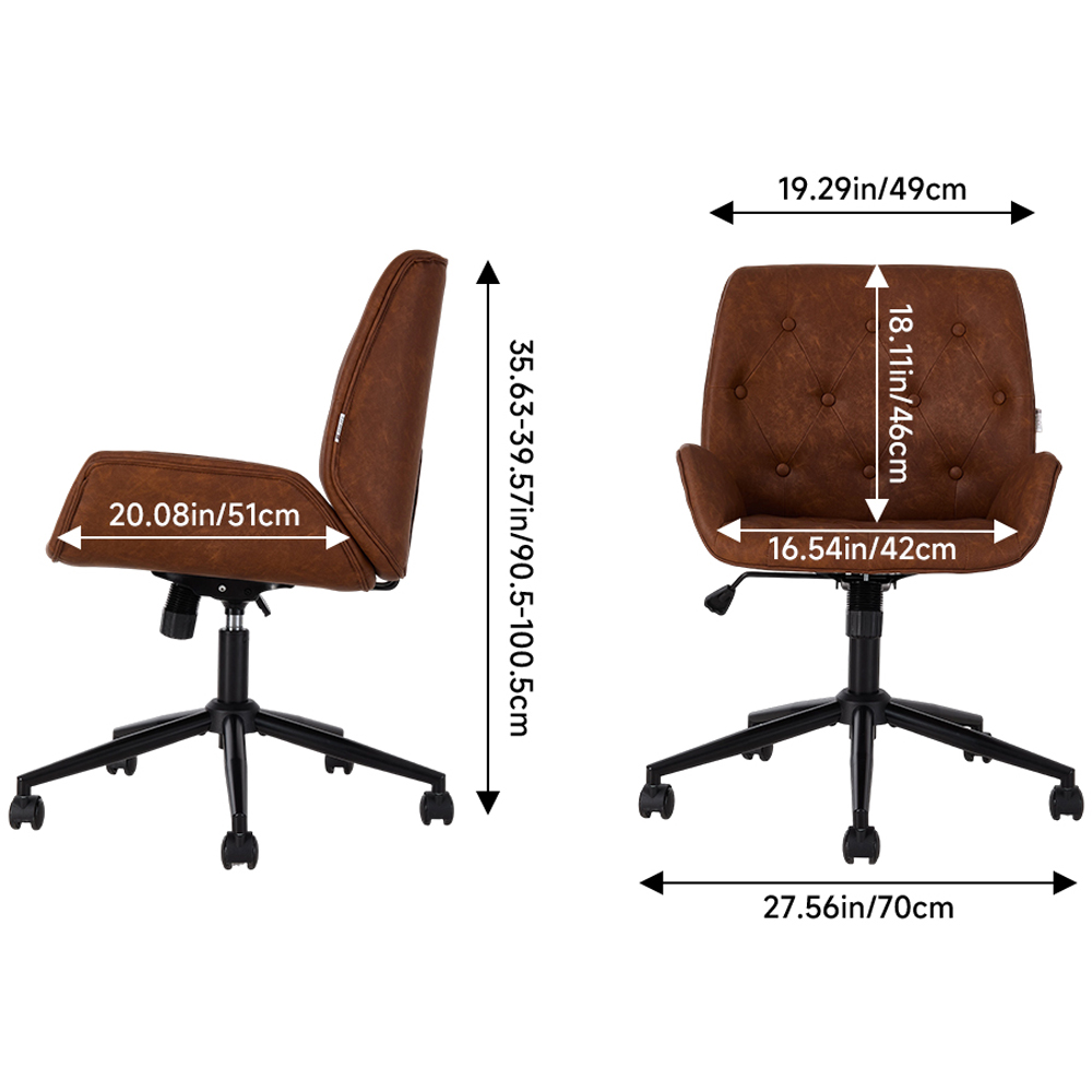 Living and Home Brown PU Leather Swivel and Adjustable Retro Office Chair Image 9