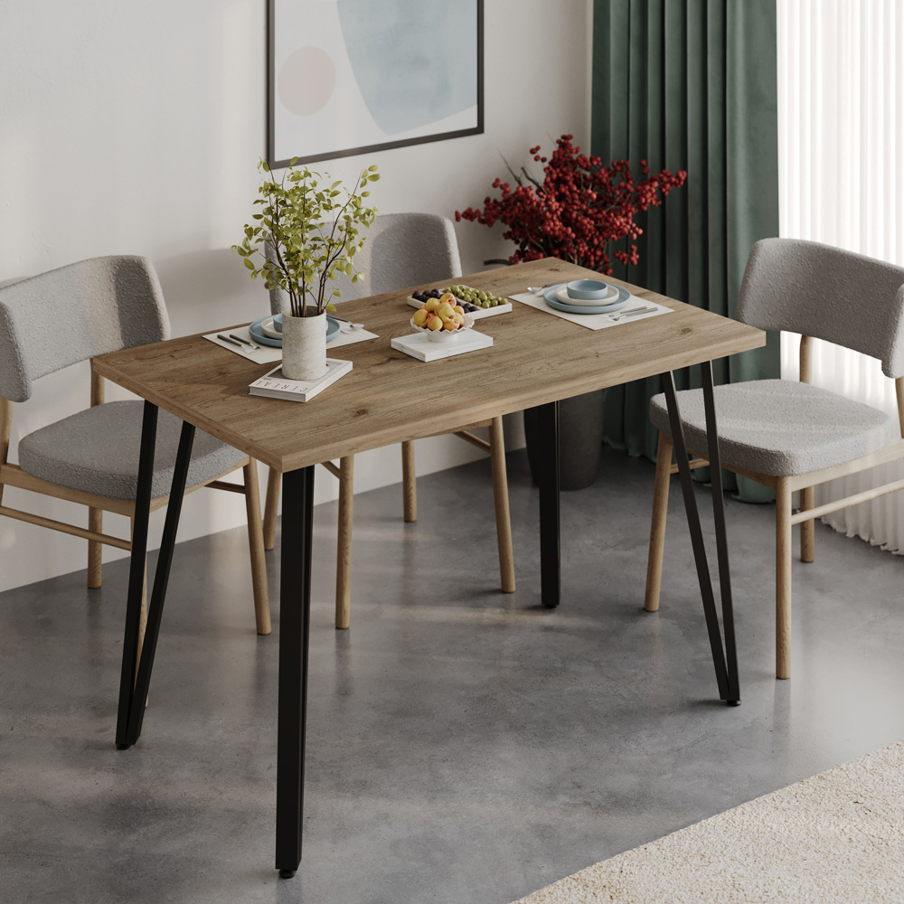 Decortie Xana 4 Seater Natural Oak Rectangular Modern Dining Table | Wilko