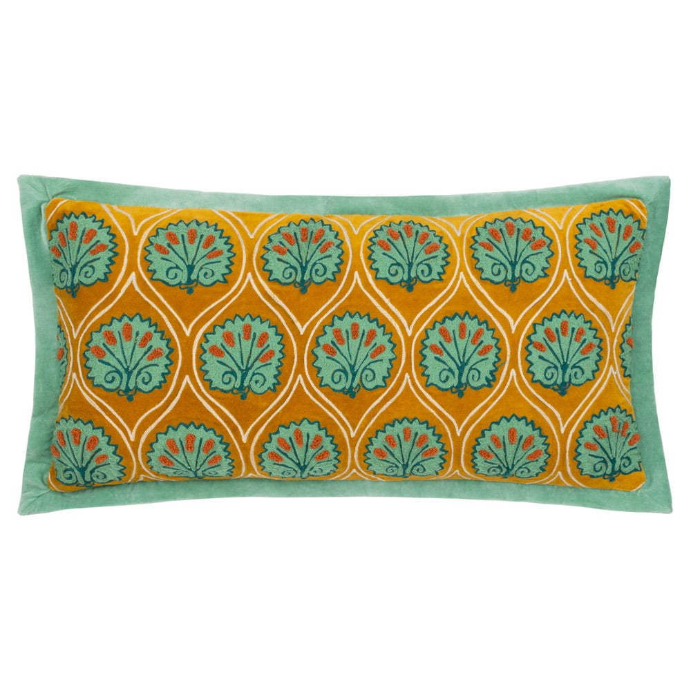 Paoletti Casa Ochre and Marine Embroidered Cushion Image 1