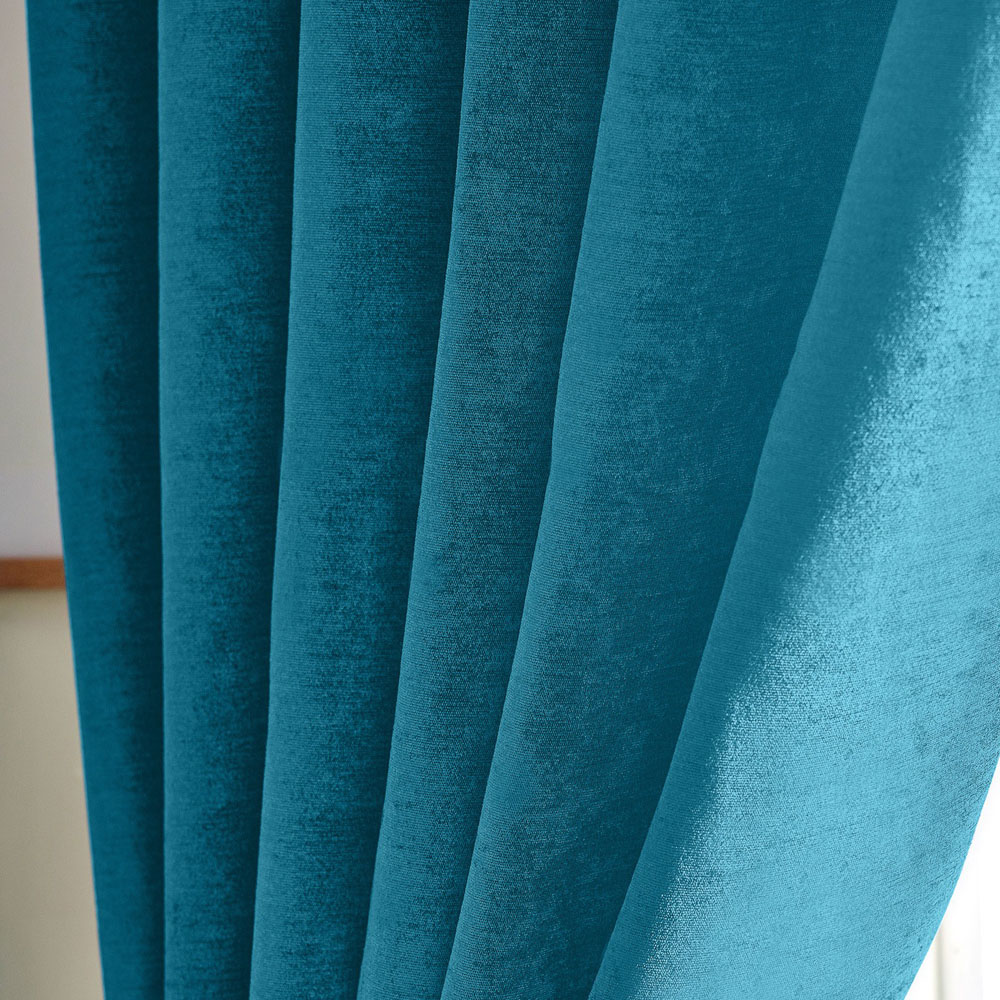 Alan Symonds Teal Chenille Blackout Pencil Pleat Curtains 168cm x 183cm Image 3