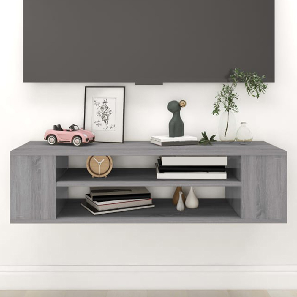 vidaXL 2 Shelf Grey Sonoma Wall Mounted TV Cabinet Image 1