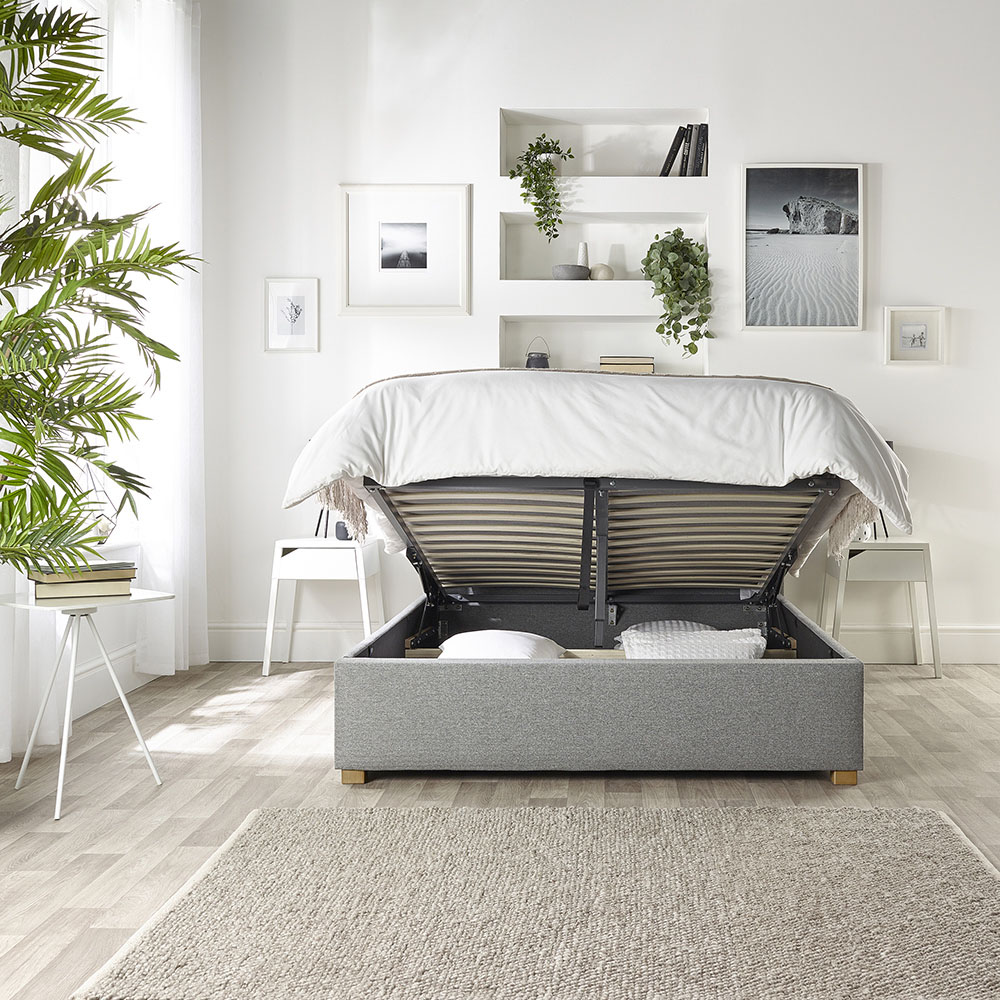 Catherine Lansfield Soho Double Grey Twill Ottoman Wing Bed Image 2