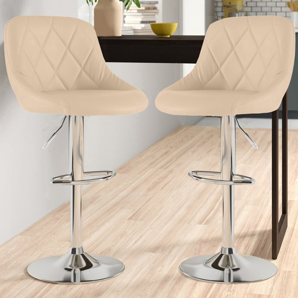 Neo Cream Leather Bar Stool Set of 2 Image 1
