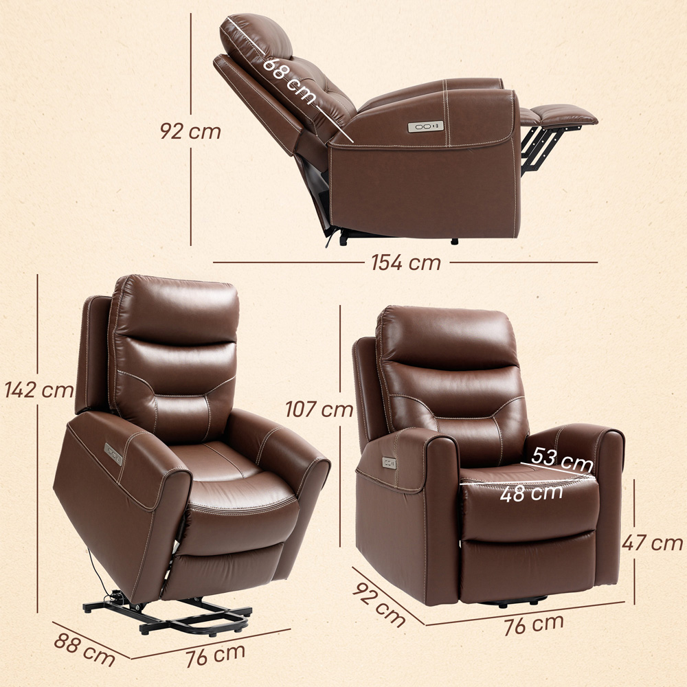 Portland Brown Overstuffed Riser and Recliner Chair with USB Ports Image 9