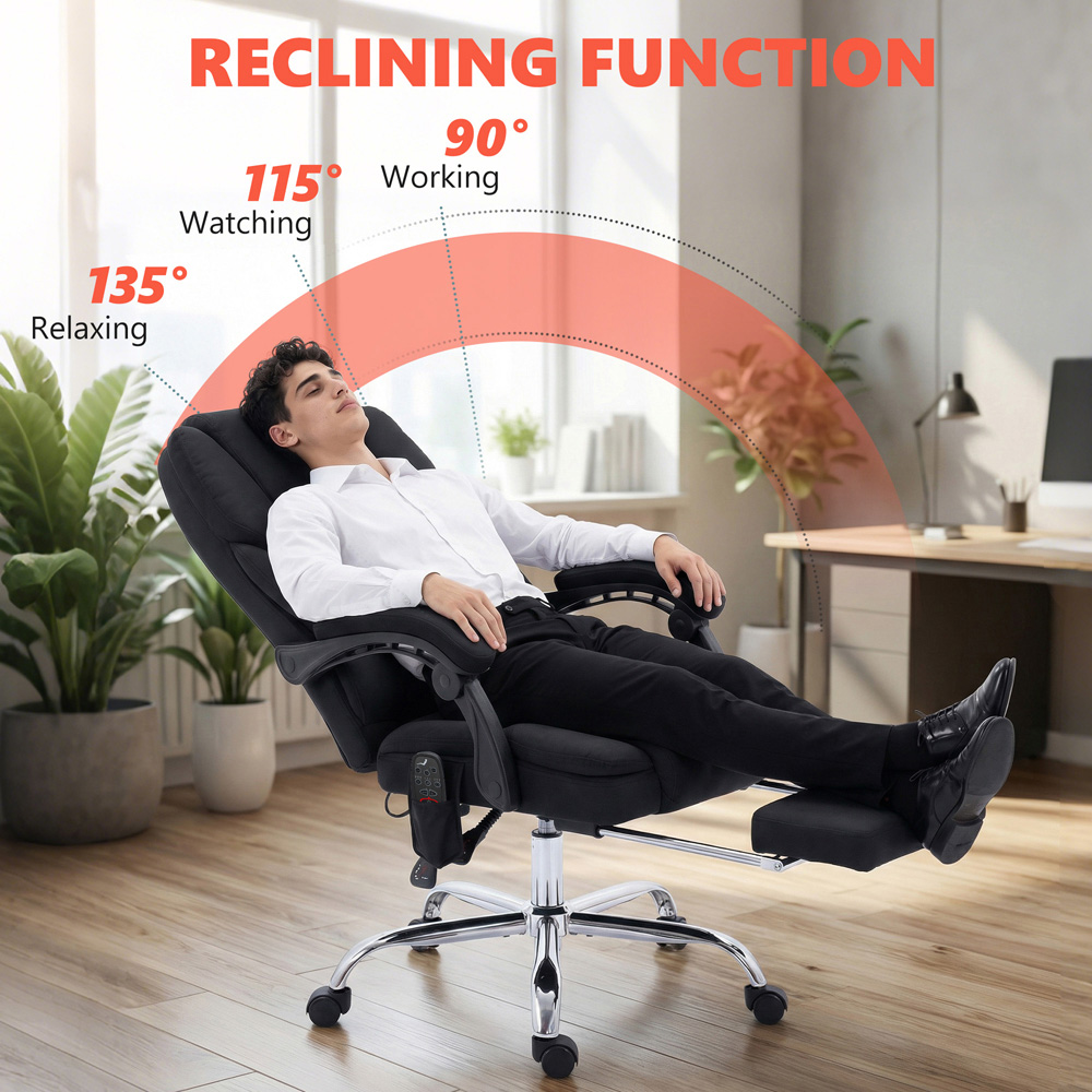 Portland Black Massage and Heat Reclining Office Chair Image 6