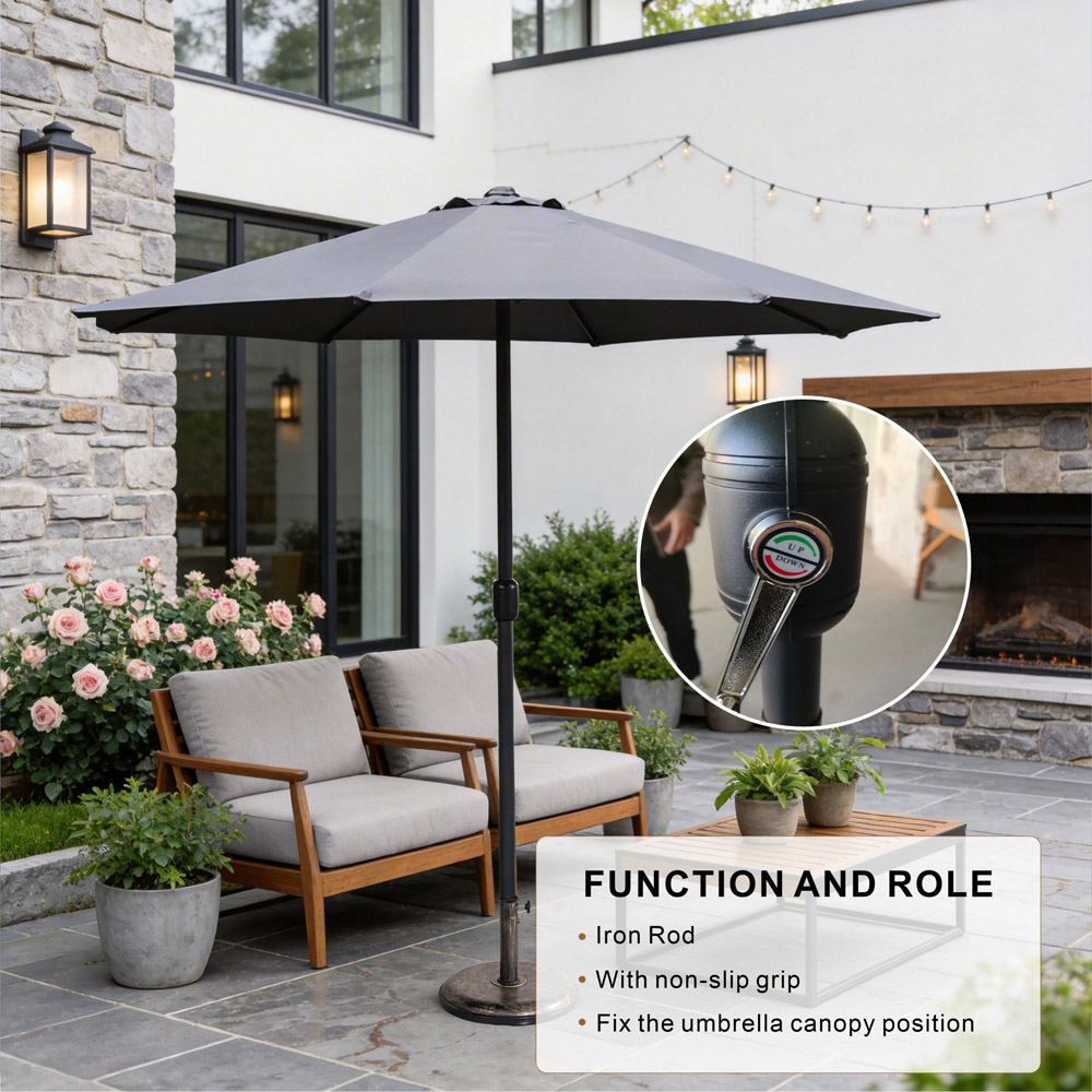 Direct Wicker Grey Classic Crank Straight Parasol 2.94m Image 7