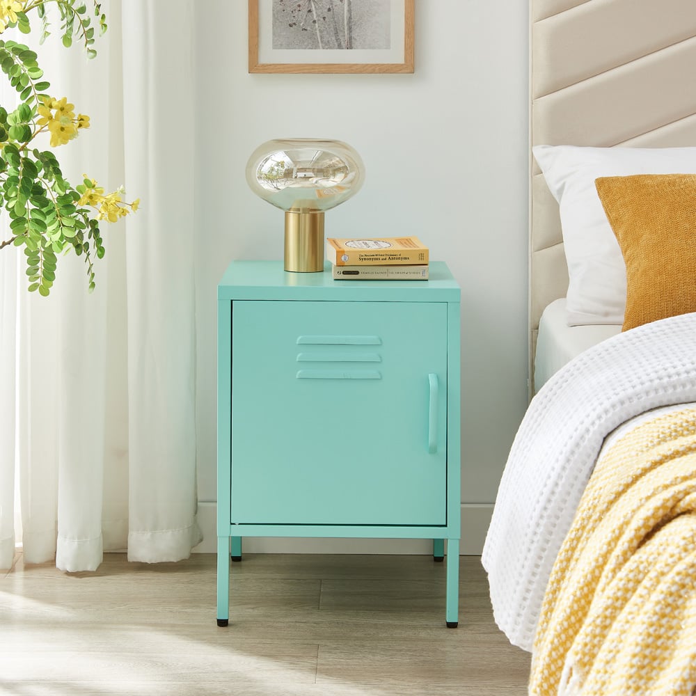 Furniturebox Theo Single Door Light Blue Bedside Table Image 5
