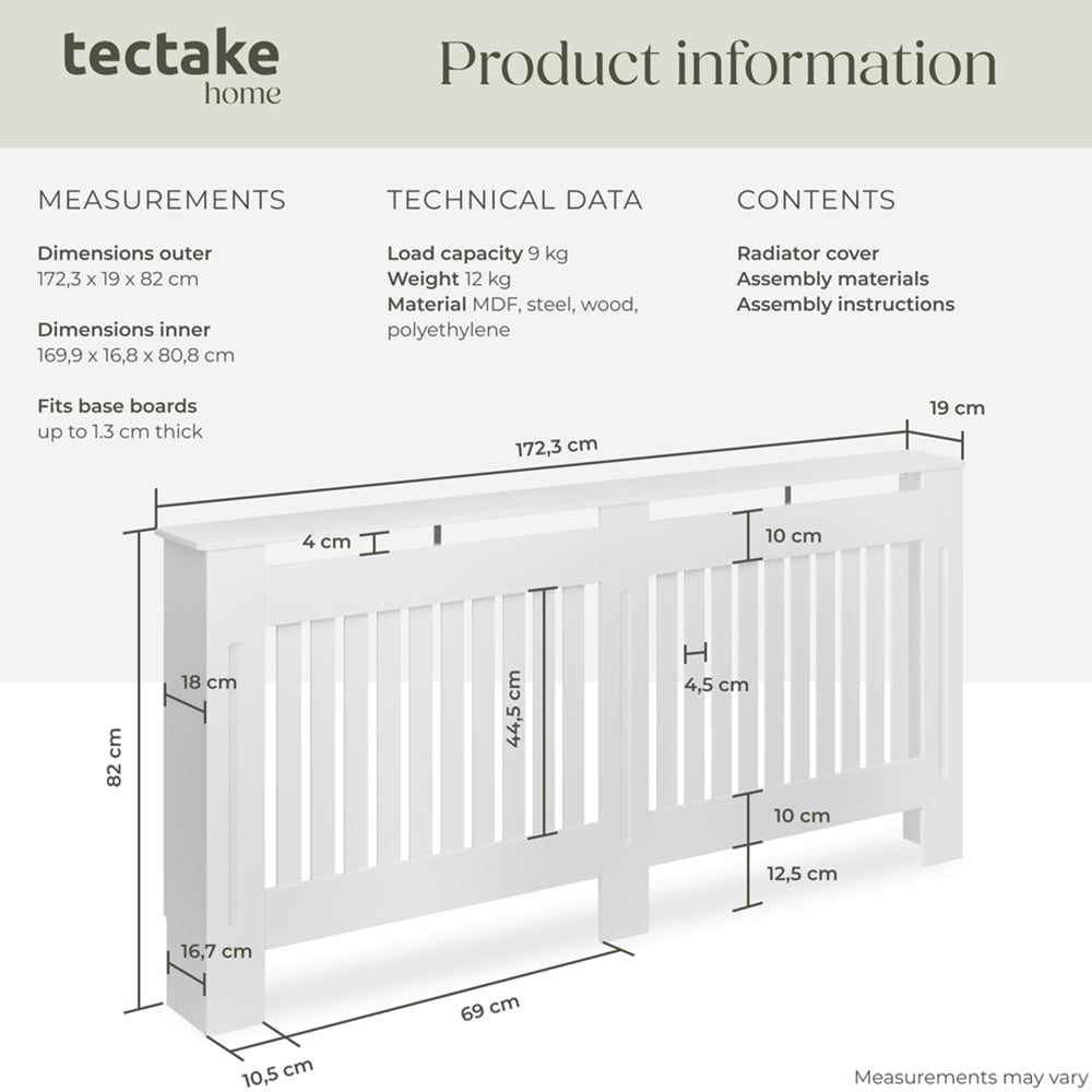 tectake Vila Louvre Style White Radiator Cover 172 x 82 x 19cm Image 9