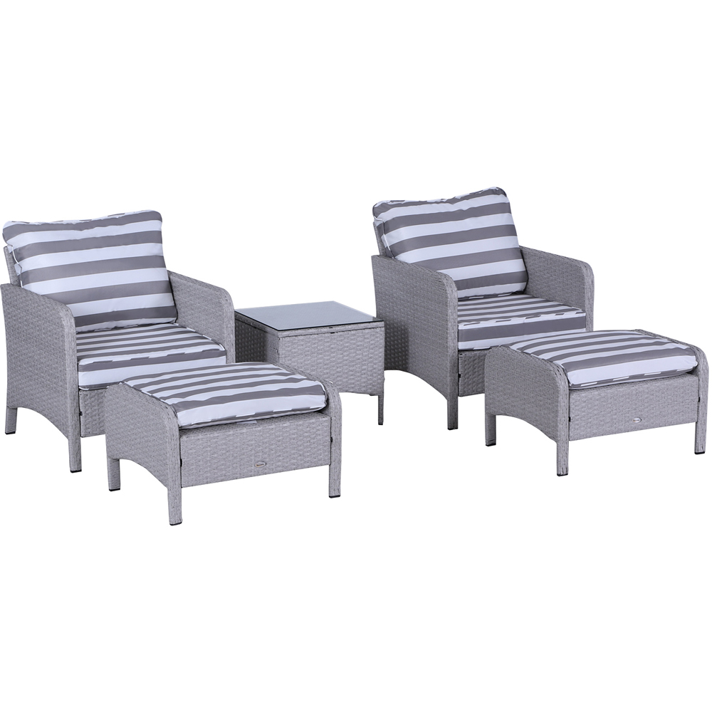 Outsunny 2 Seater Light Grey Striped Rattan Lounge Set with Foot Stool Image 2