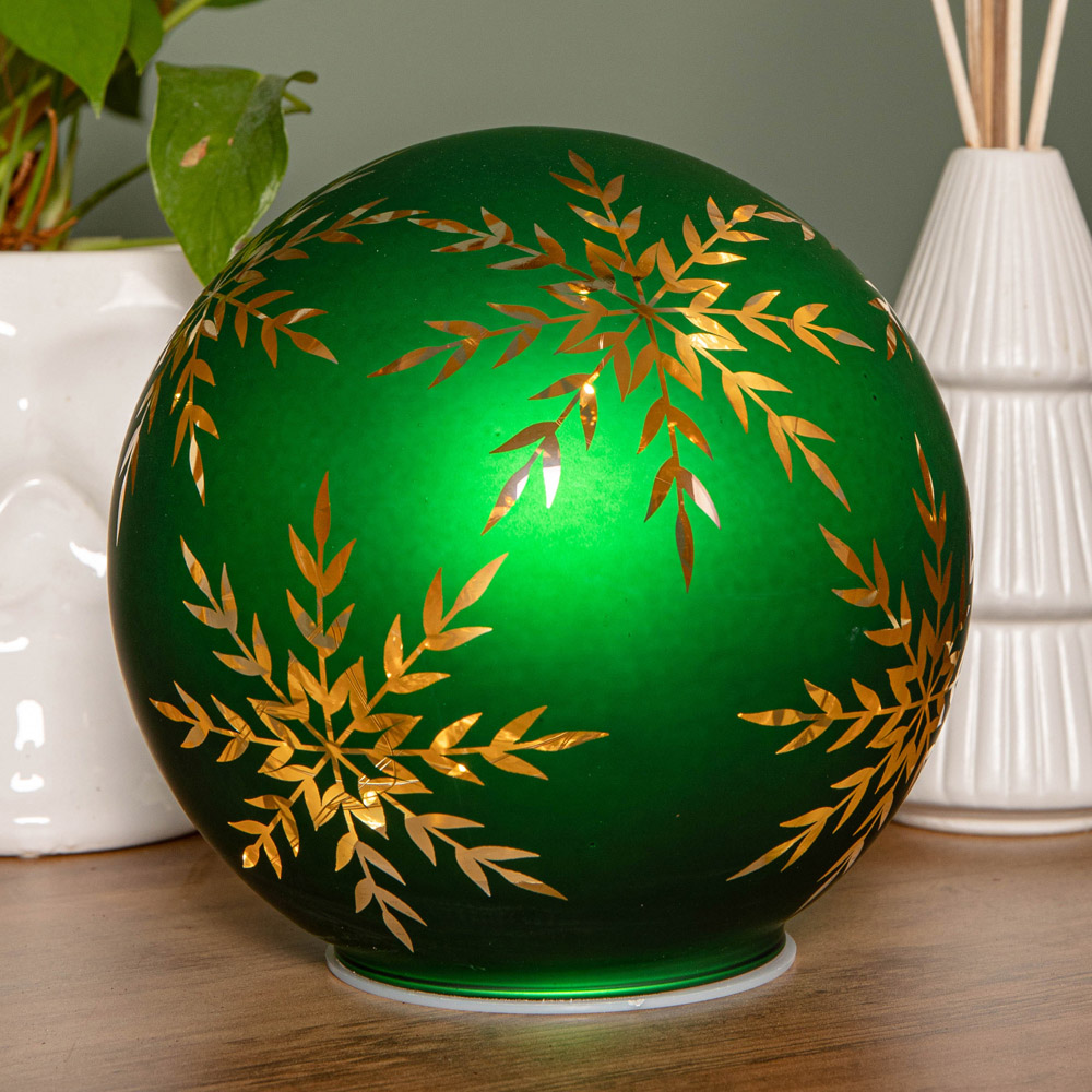 Samuel Alexander Warm White LED Green Snowflake Glass Ball Christmas Decoration 15cm Image 4