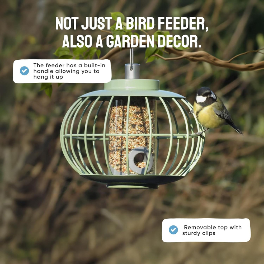Happy Beaks The Nuttery Celadon Green Squirrel-Proof Lantern Seed Feeder Image 2