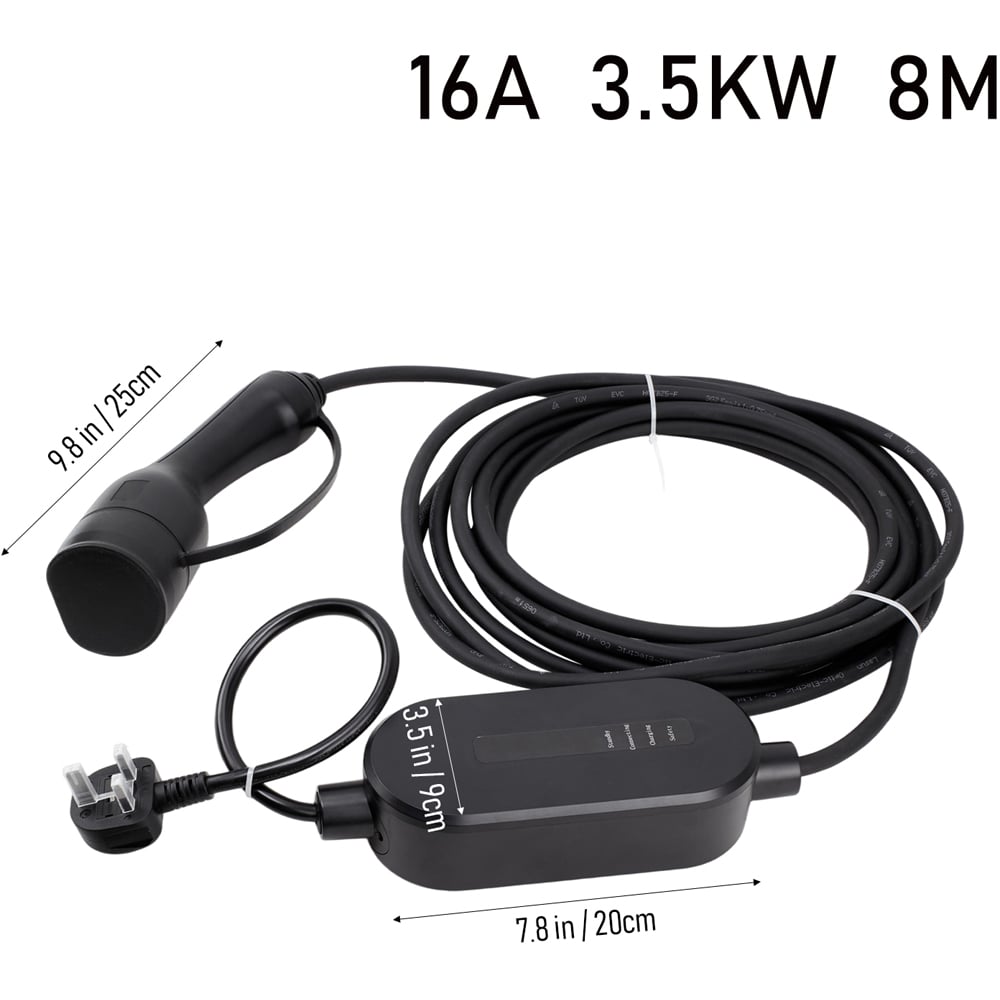 Living and Home Black Type 2 to 3 Pin Plug EV Charger Cable 8m with LED Indicator Image 7