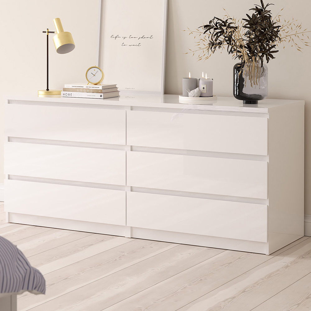 Florence 6 Drawer White High Gloss Wide Chest of Drawers Image 1