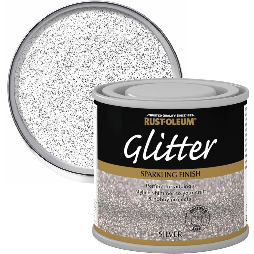 Rust-Oleum Glitter Silver Sparkling Finish Paint 125ml Image 1
