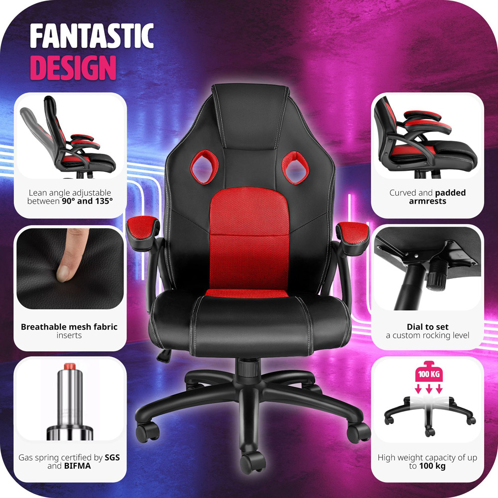 tectake Mike Black and Red Gaming Chair Image 7