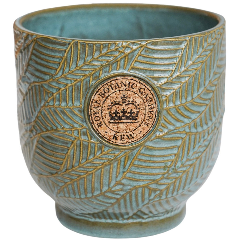Ivyline Kew Moss Leaf Embossed Cork Reactive Glaze Indoor Planter 18cm Image 1