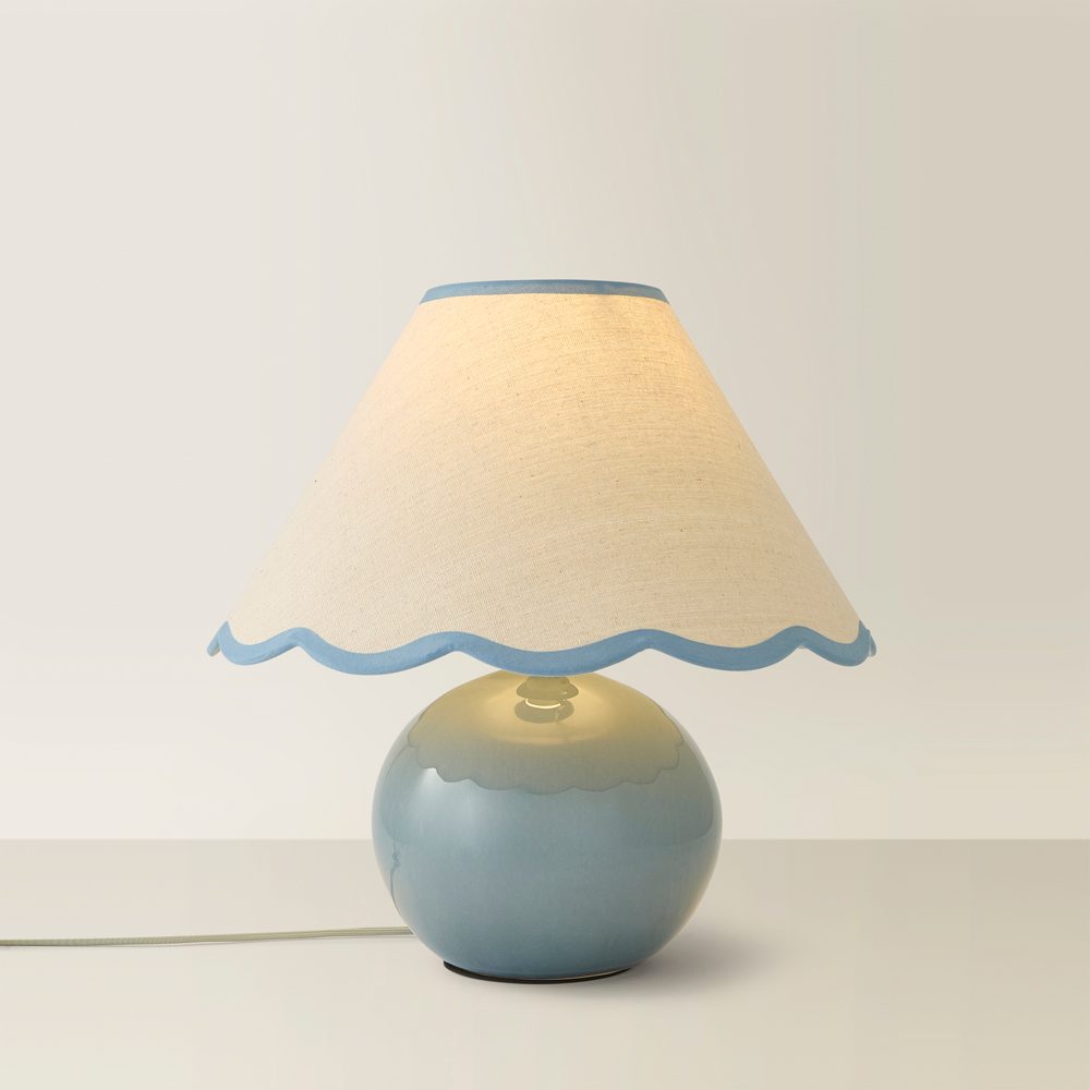 ValueLights Bosco Eucalyptus Teal Blue Trim Scallop Shade Ceramic LED Table Lamp Image 5