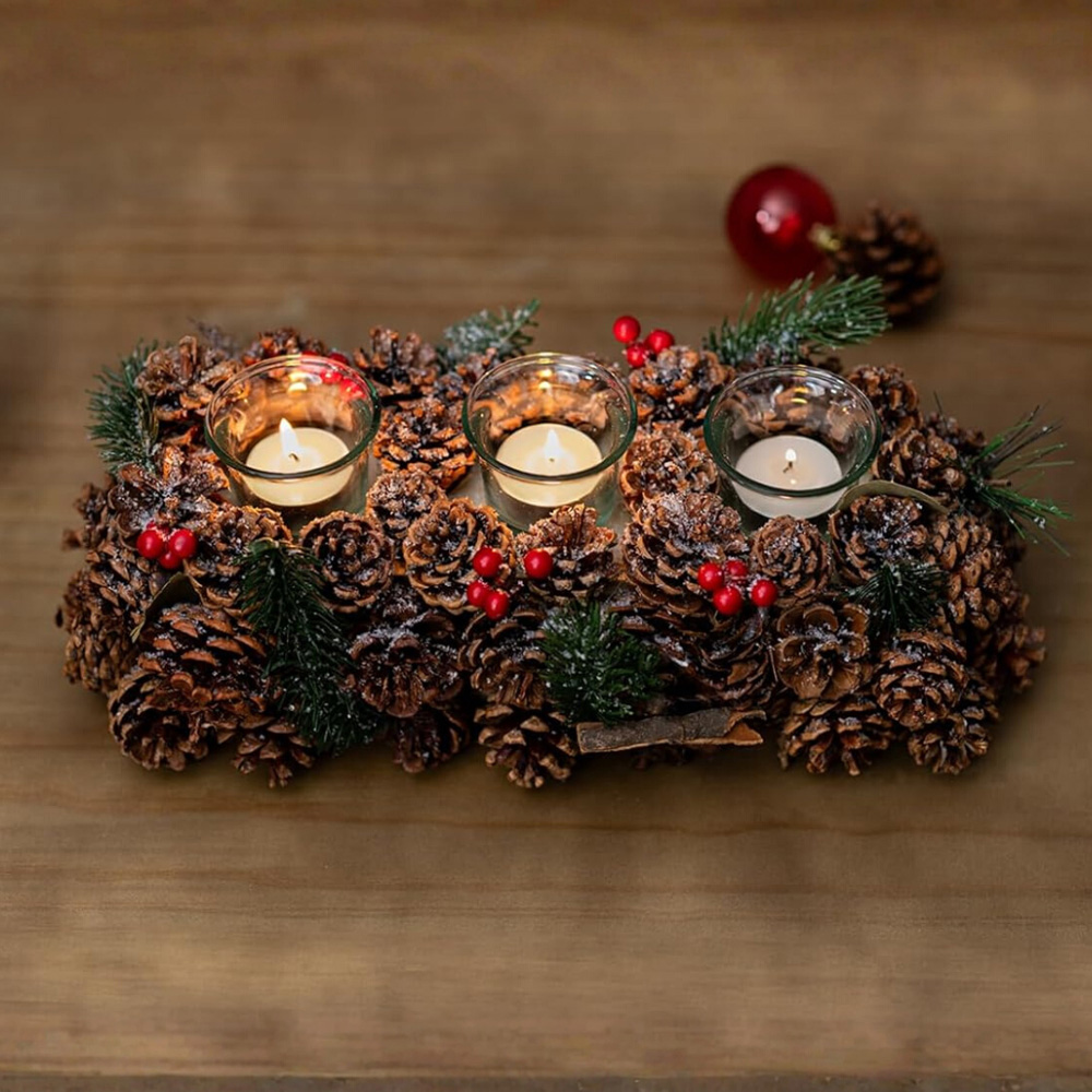Marco Paul Glass Votive Pinecones Candle Holder Christmas Decoration Image 2