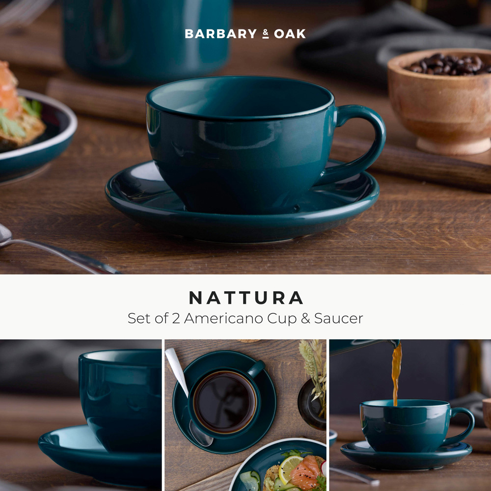 Barbary & Oak Nattura Set of 2 Agave Stoneware Americano Cup and Saucer Set 350ml Image 2