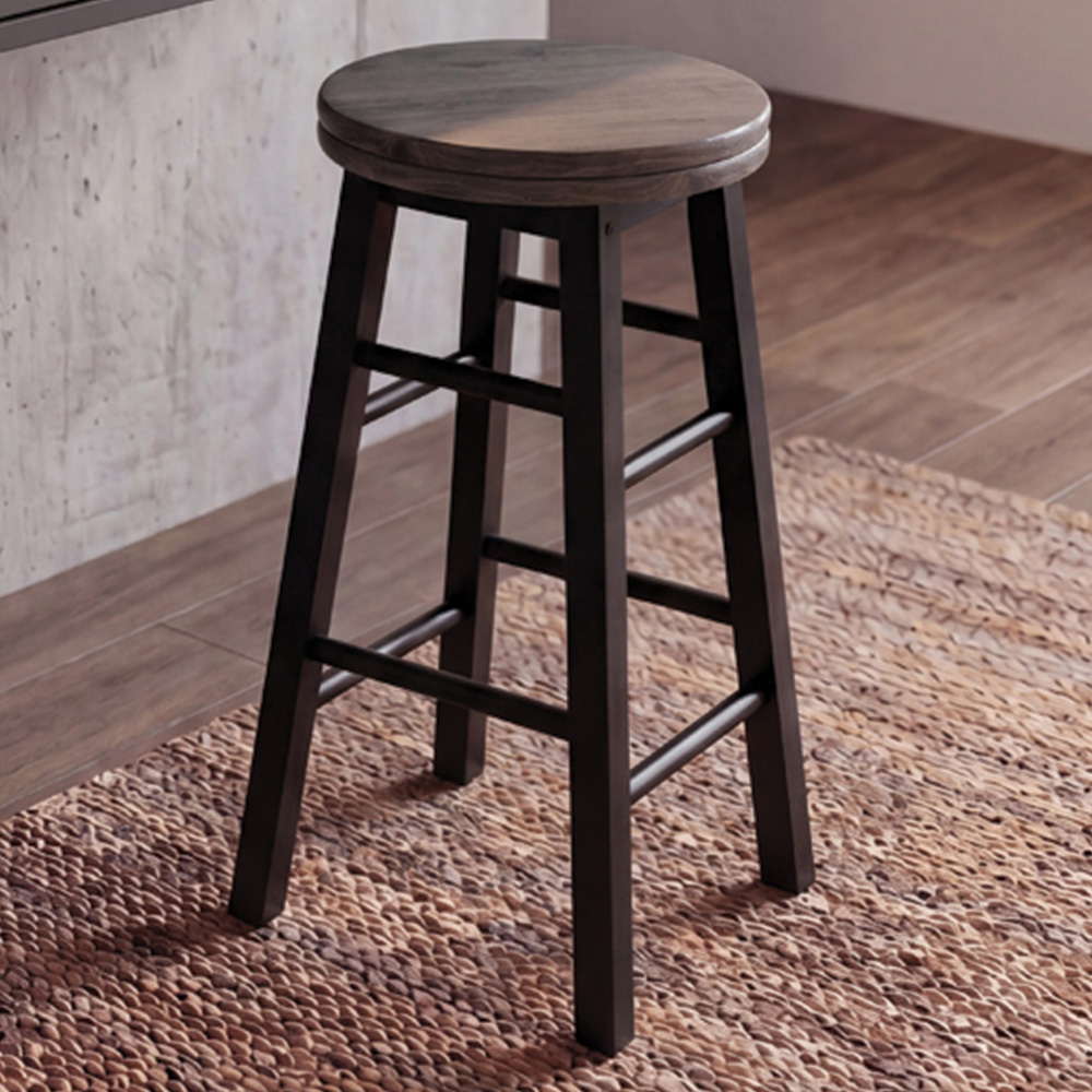CHEF VIDA Set of 2 Black Wooden Revolving Bar Stools Image 1