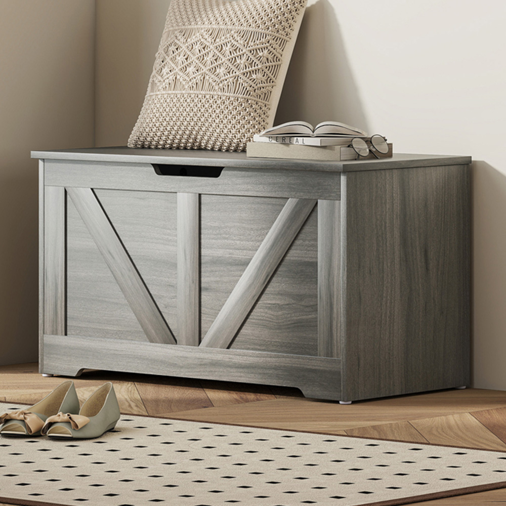 HOMCOM Charcoal Grey Storage Trunk with 2 Safety Hinges 100L Image 1