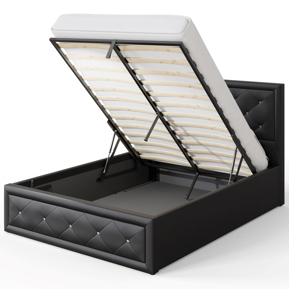 GFW Hollywood Double Black Gas End Lift Ottoman Bed with Buttoned Headboard Image 7