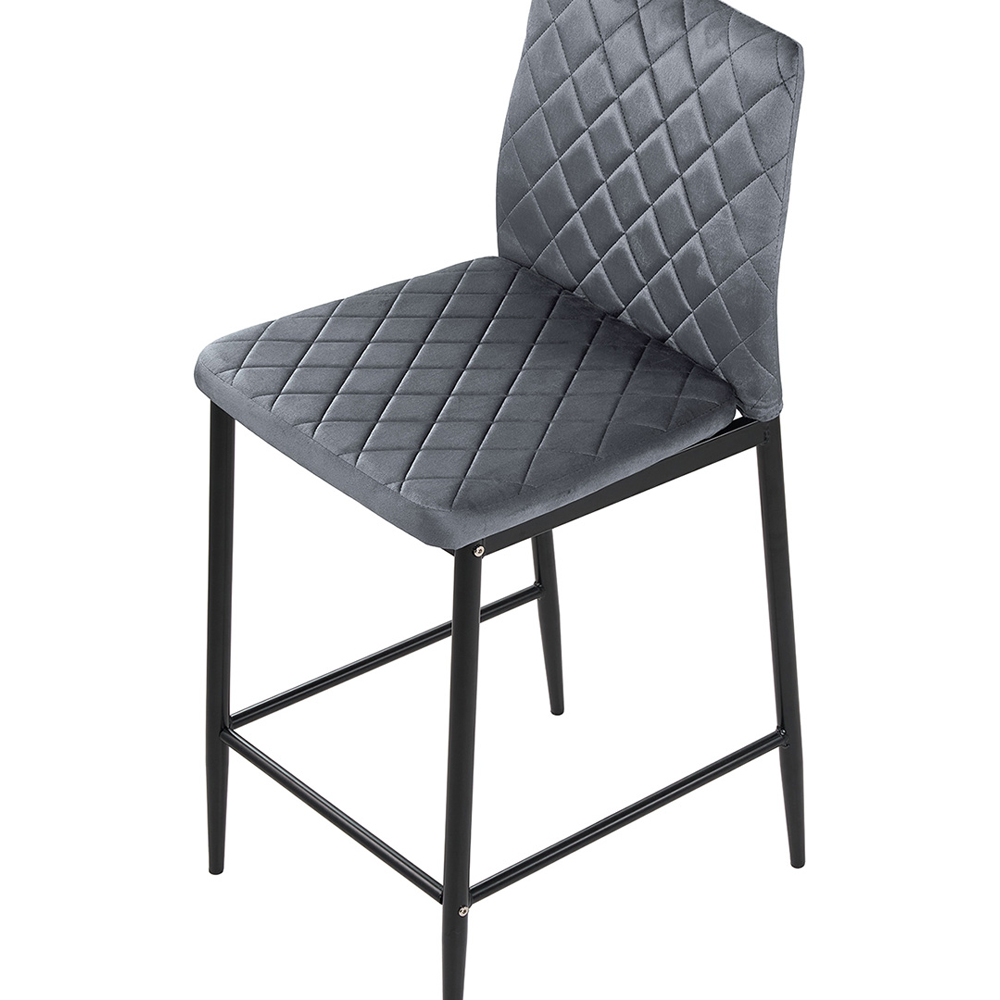 Living and Home Dark Grey Velvet Diamond Stitched Bar Stool Set of 2 Image 5