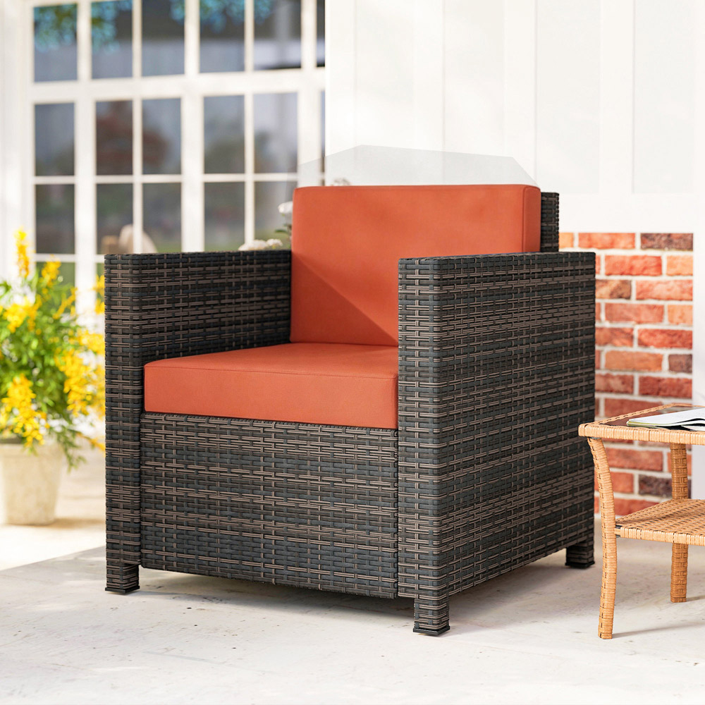 Outsunny Rattan Brown and Orange Cushioned Garden Armchair Image 4