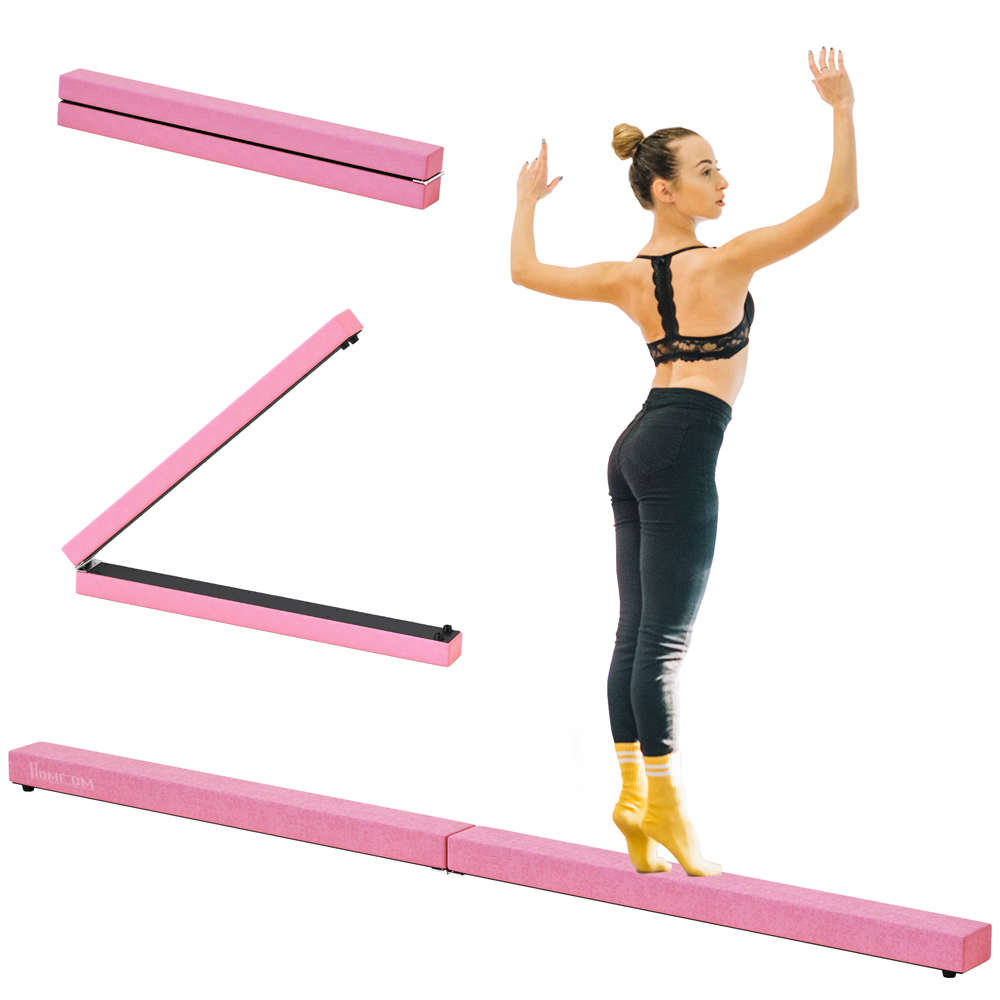 HOMCOM Suede Pink Foldable Gymnastics Balance Beam 240cm Image 3