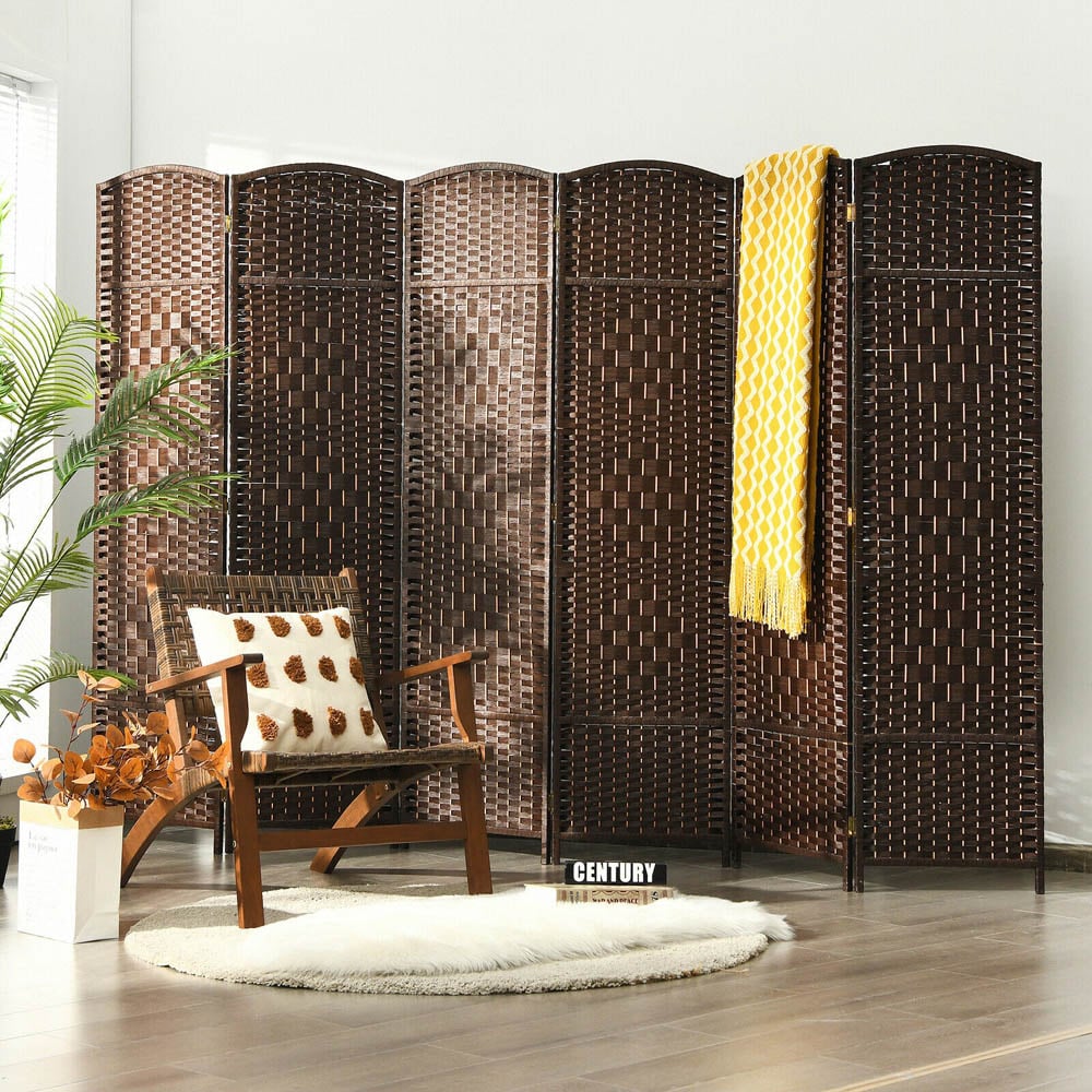 Costway 6 Panel Brown Wicker Folding Room Divider Image 2