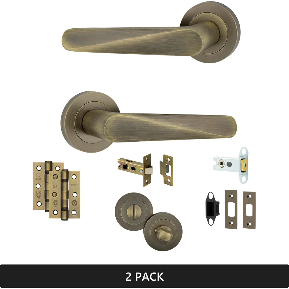 AXS Hardware Detroit Antique Brass Bathroom Door Handles on Rose 2 Pack Image 8