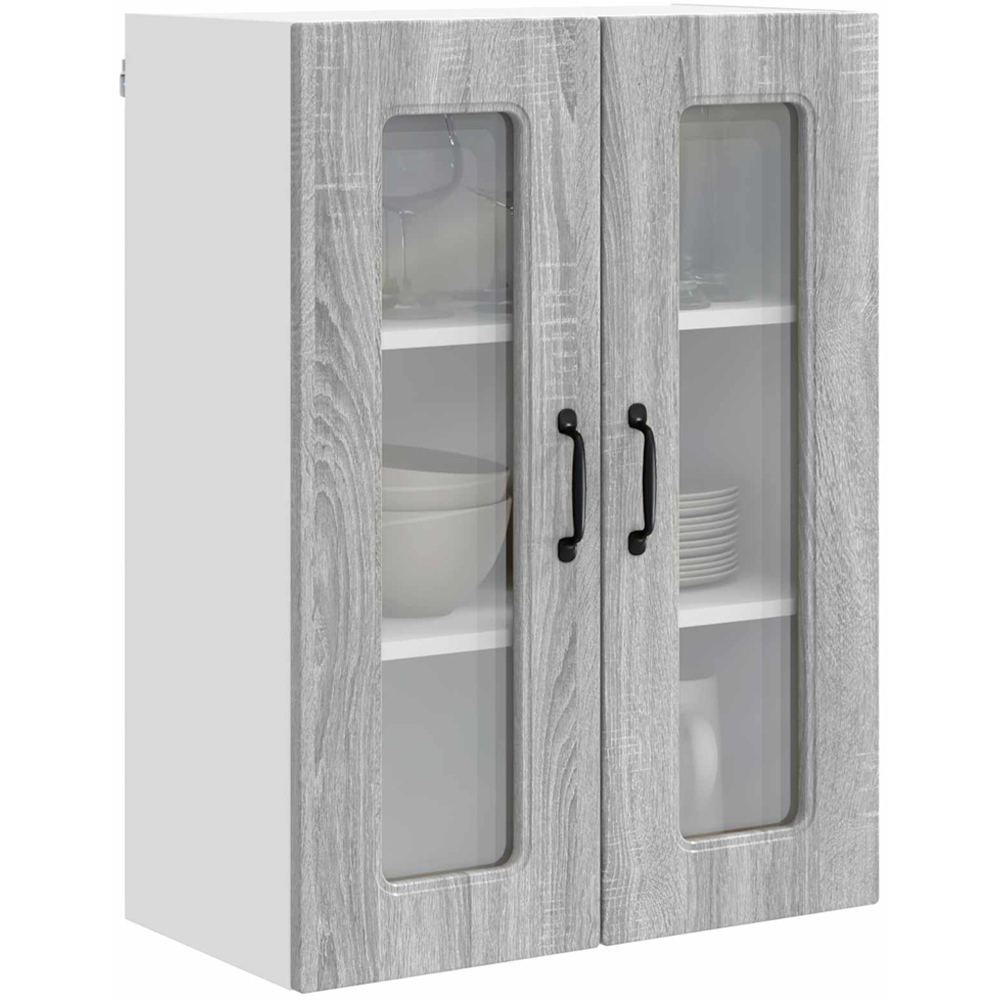 vidaXL 2 Glass Door Grey Sonoma Kitchen Wall Cabinet Image 3
