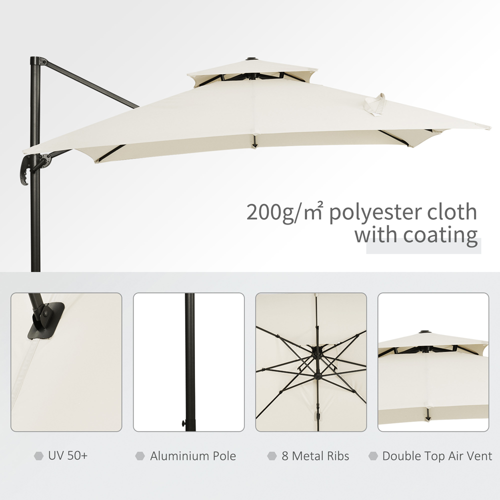 Outsunny Beige Crank and Tilt Cantilever Parasol with Base 3m Image 6