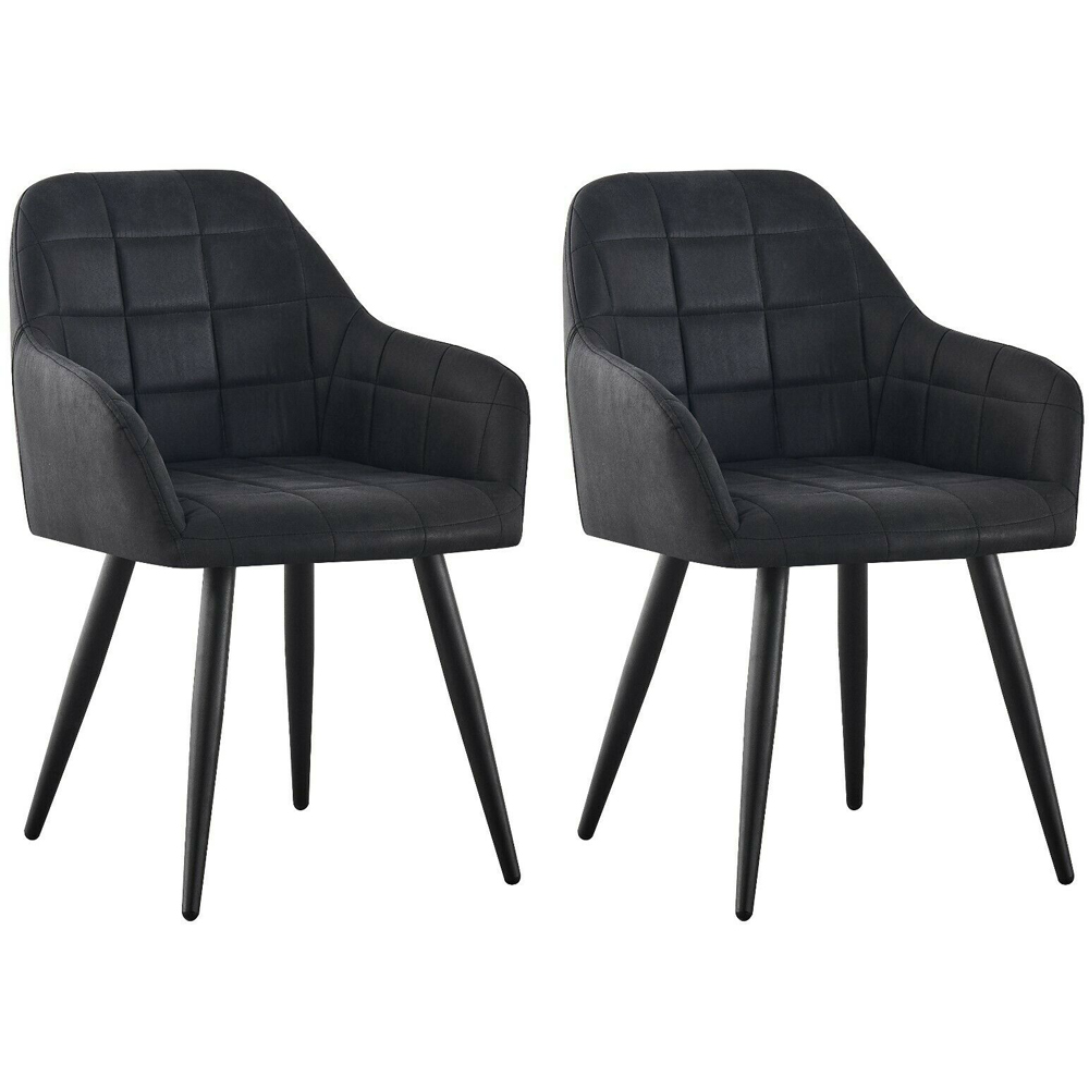 Adrian Set of 2 Black Suede Faux Leather Dining Chairs Image 4