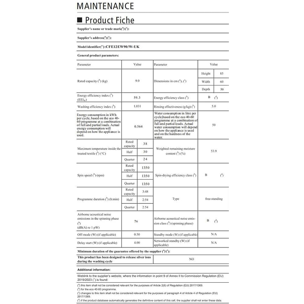 Comfee White 9kg Freestanding Washing Machine Image 8