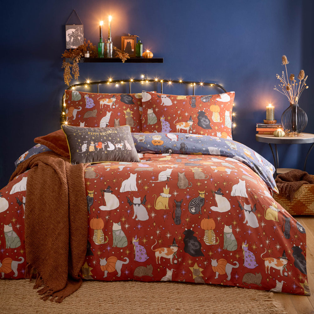 Furn Double Halloween Pawty Printed Reversible Duvet Set Image 2